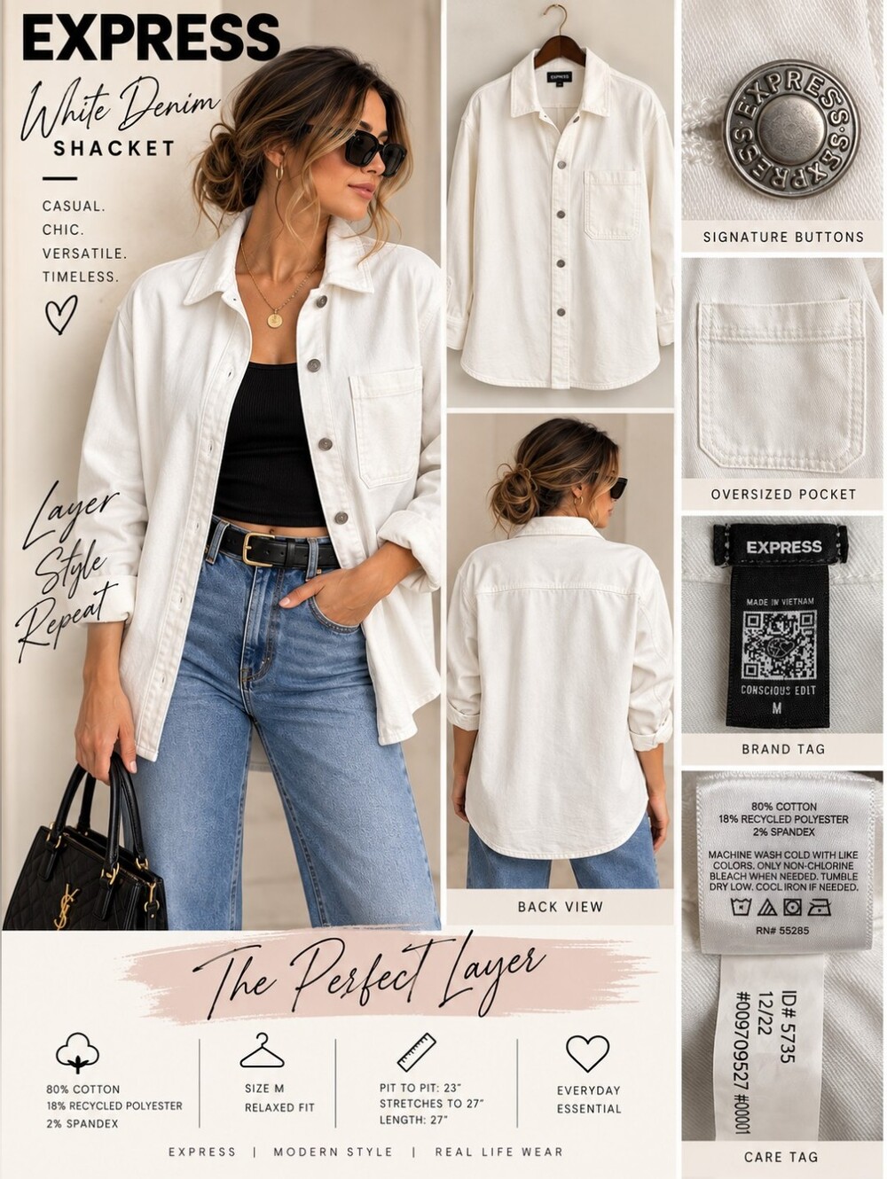 Express White Denim Oversized Denim Jacket Size M
